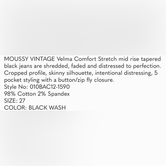 Moussy vintage SAAB black slightly intentionally distressed black denim size 27 - Picture 13 of 15